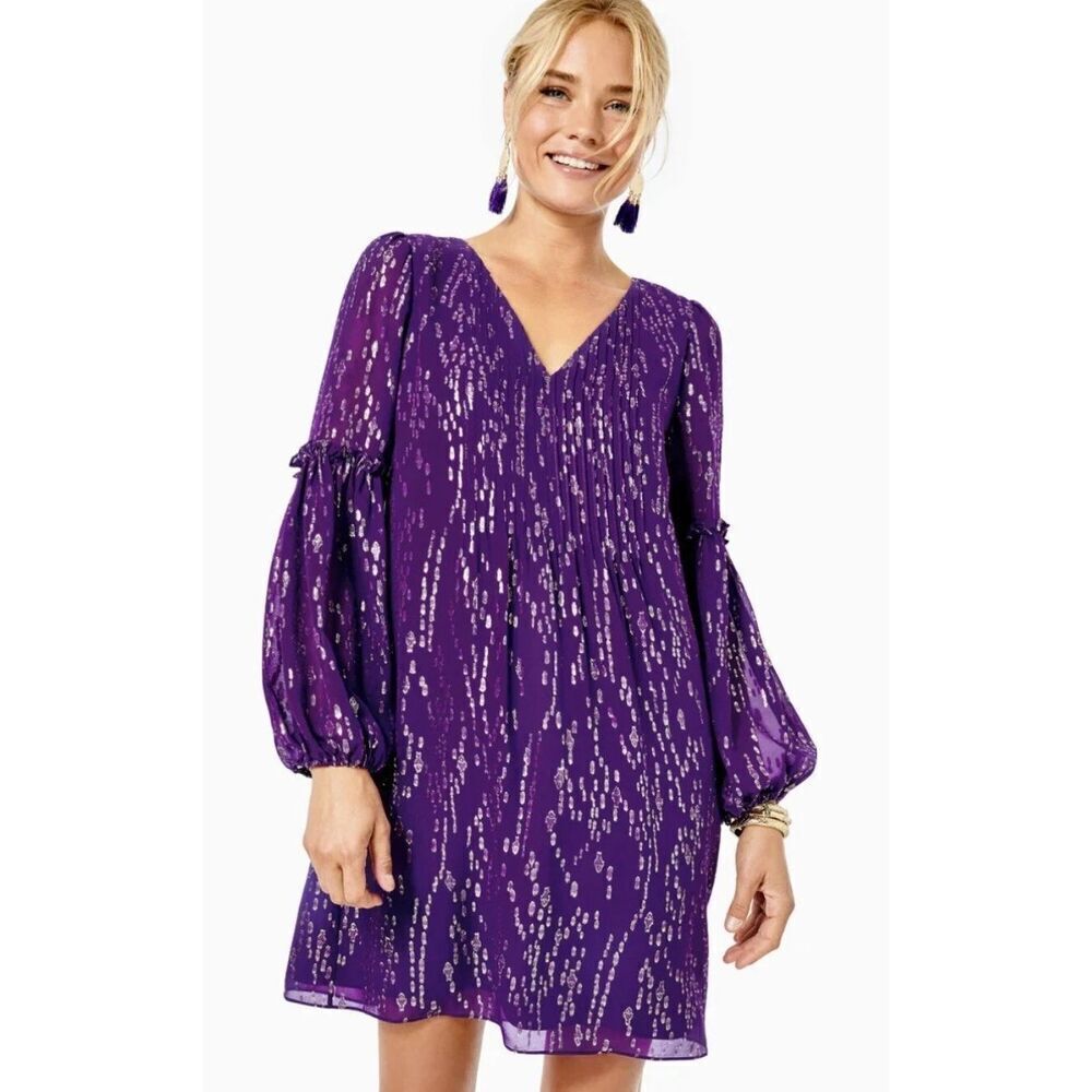 Lilly Pulitzer NWT Cleme Silk Dress Purple Berry Chiffon $268 Size 4